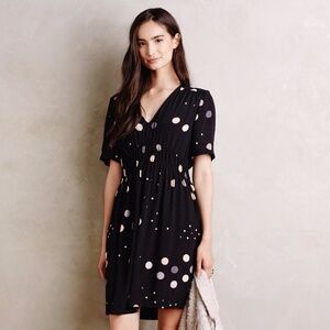 Anthropologie HD in Paris Felicity Mini Dress in Black with Metallic Polka Dots